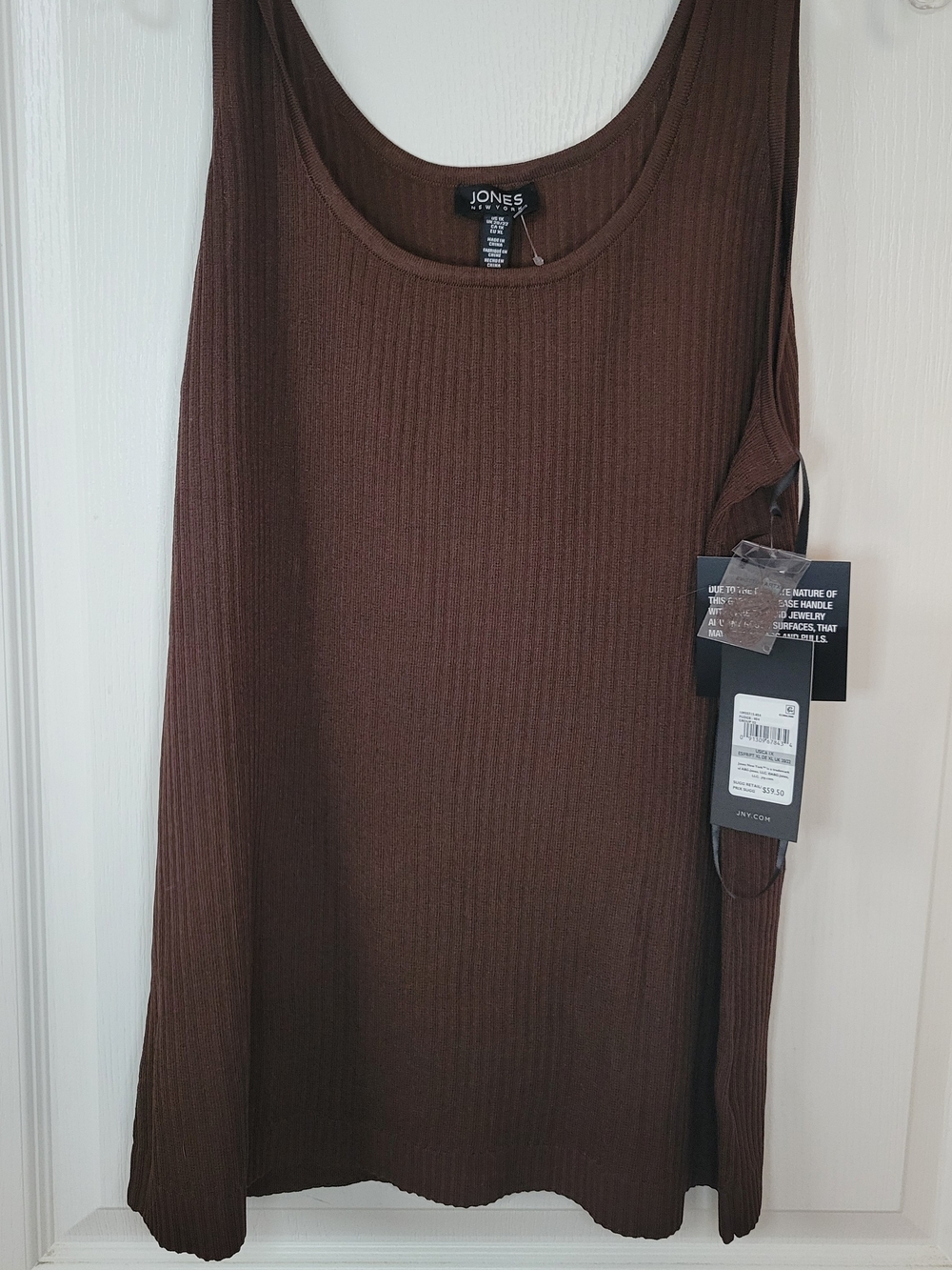 NWT Jones New York Open Knit Crochet Tank Top Brown Size L Sleeveless Sweater